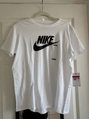 Nike White Short-Sleeve T-Shirt with Black Swoosh Logo